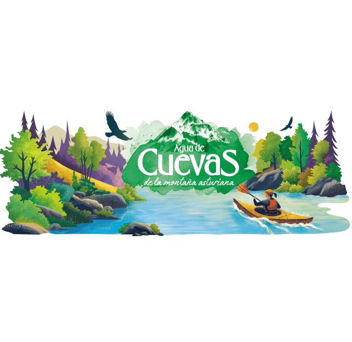 Logo Agua de Cuevas con fondo de montaña